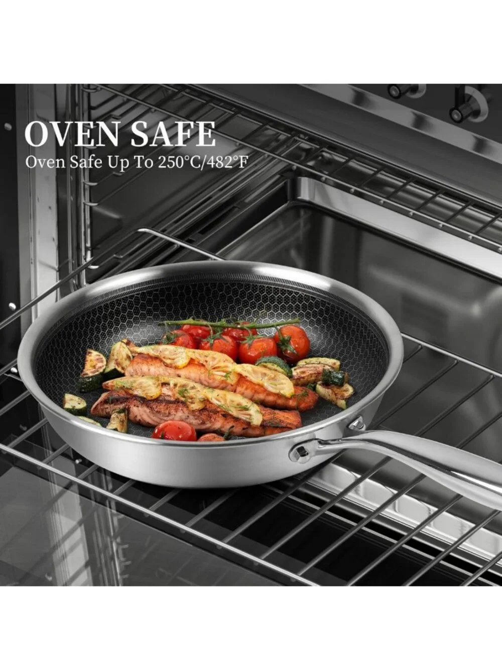 Non-Stick Stainless Steel Frying Pan Set with Lid | Honeycomb Coating